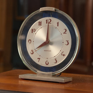 art deco green glass electric clock details