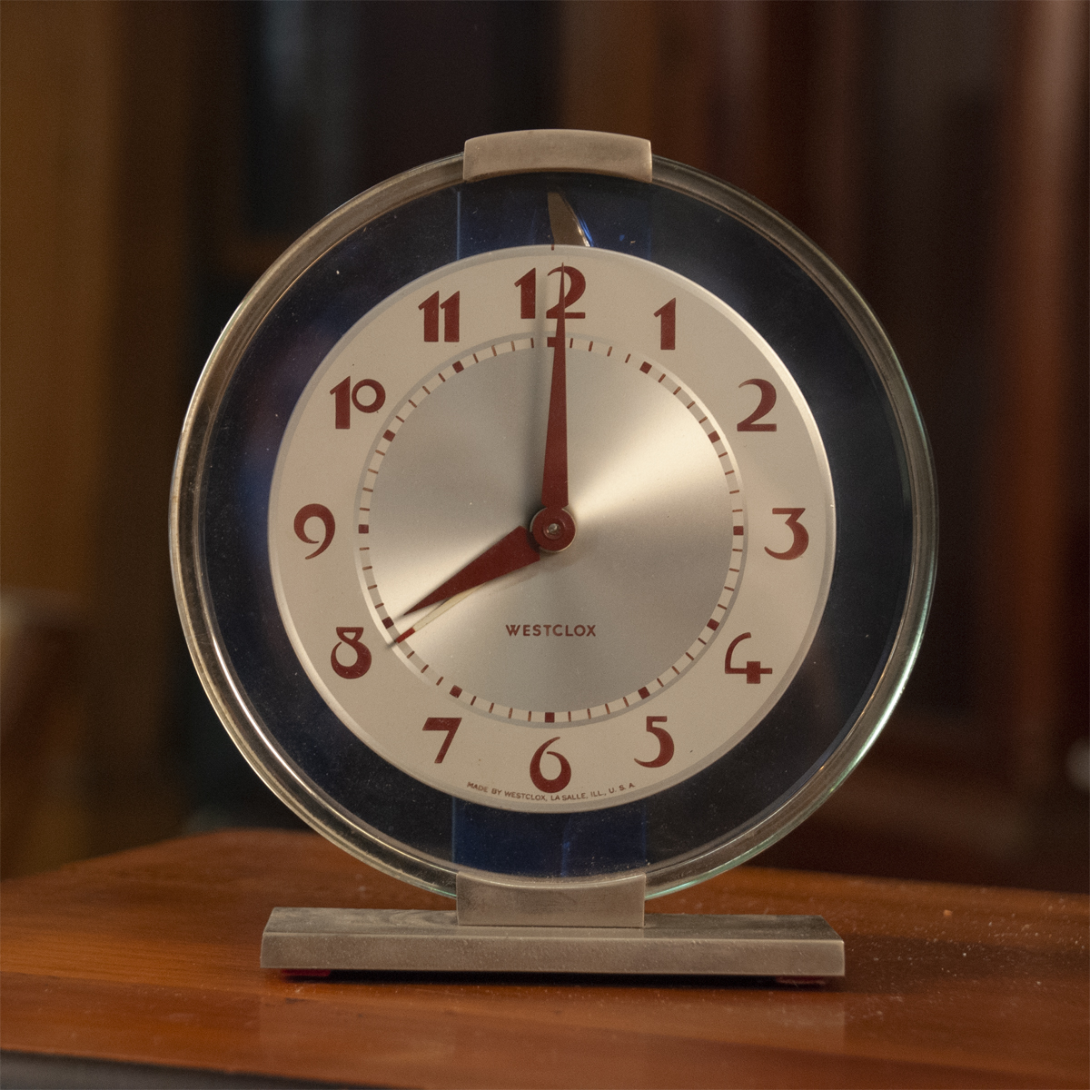 art deco green glass electric clock