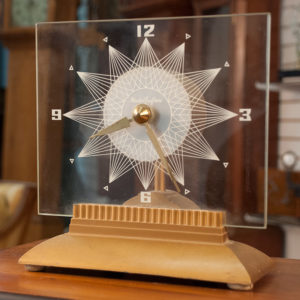 art deco electric clock glowing dial details