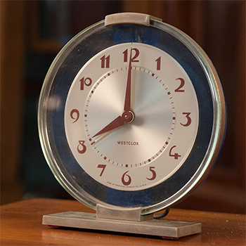 art deco green glass electric clock