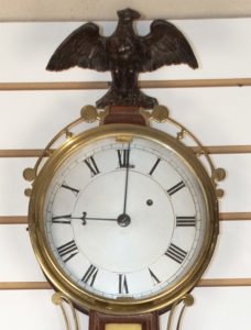new england banjo clock from 19th century details