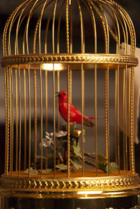 reuge gold plated singing bird cage automaton details